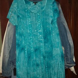 Sami & Jo Blue tie-dyed, sequin skater dress.